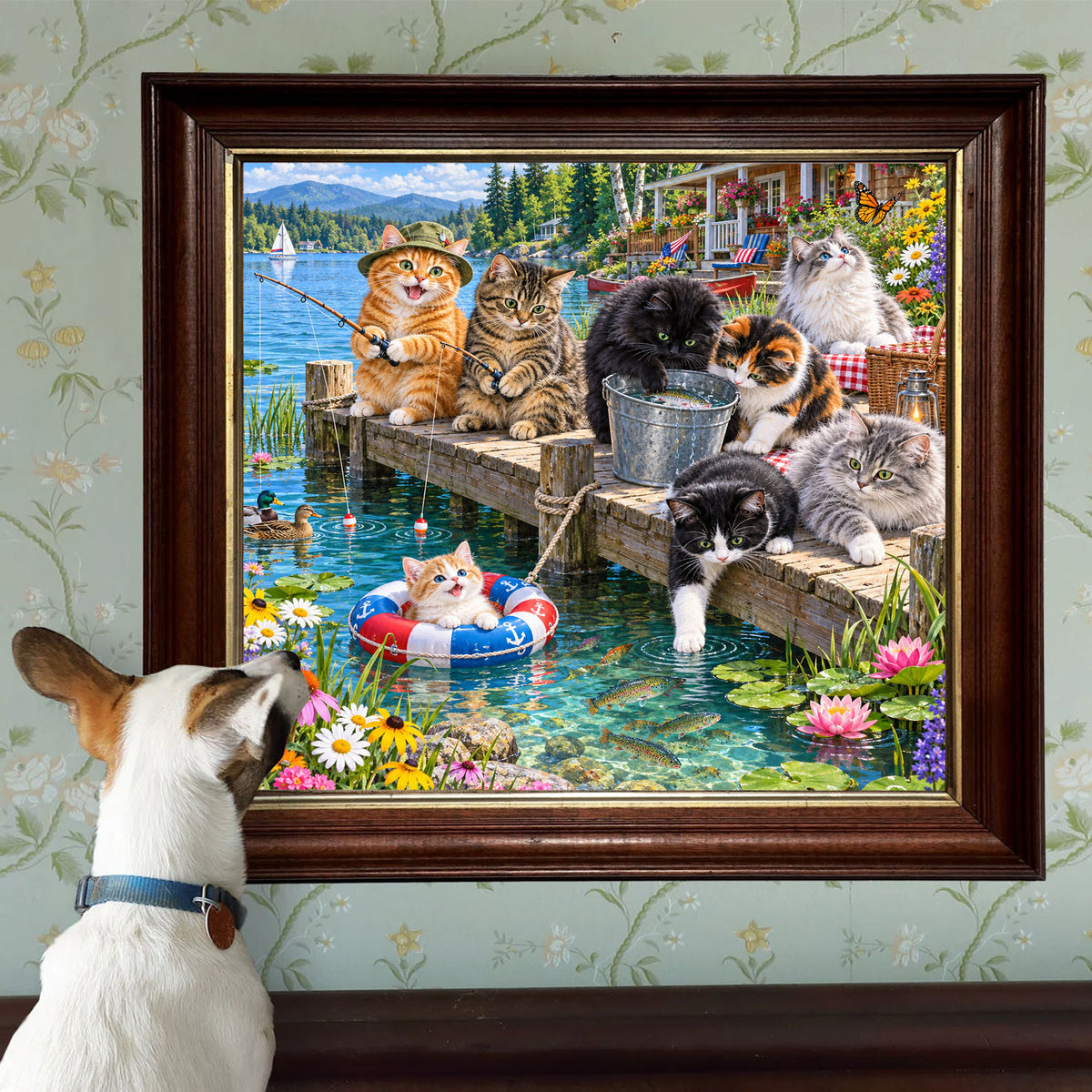 Cats’ Perfect Fishing Day Jigsaw Puzzle 1000 Pieces – Whimsical Lakeside Cat Puzzle for Cat Lovers