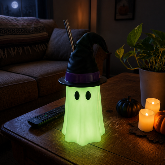 Halloween Ghost Can Holder with Witch Hat
