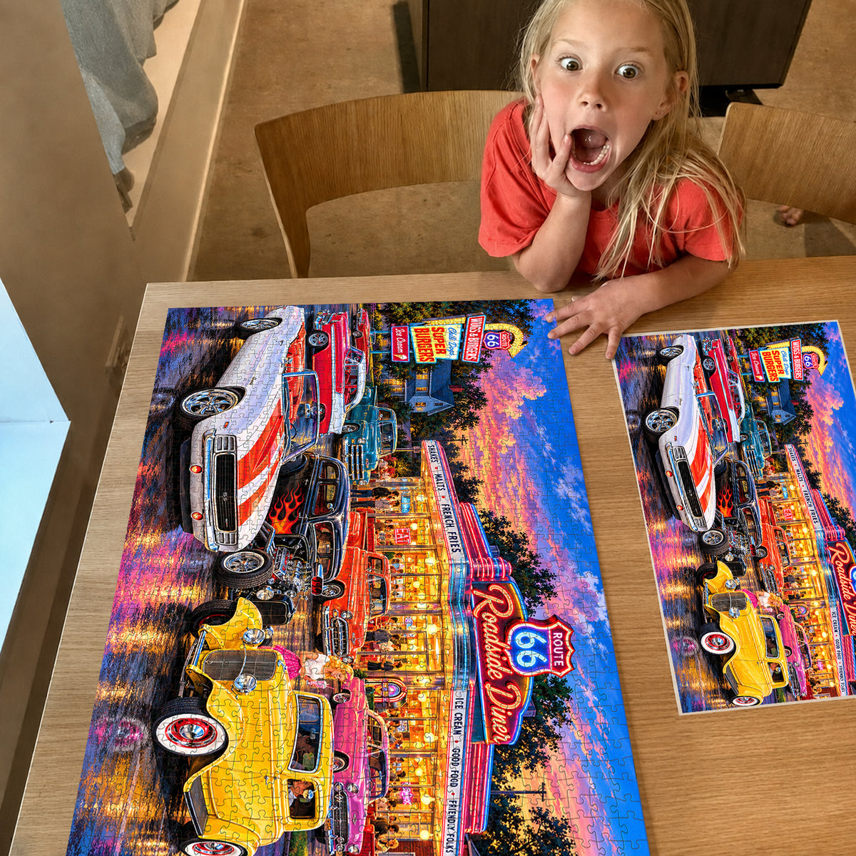 Route 66 Cruise-In – Classic Cars & Neon Diner Jigsaw Puzzle