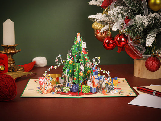 Cats Around the Christmas Tree – 3D Pop-Up Christmas Card