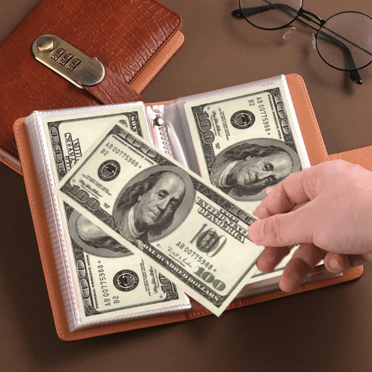 Secure three-digit password lock on savings notebook