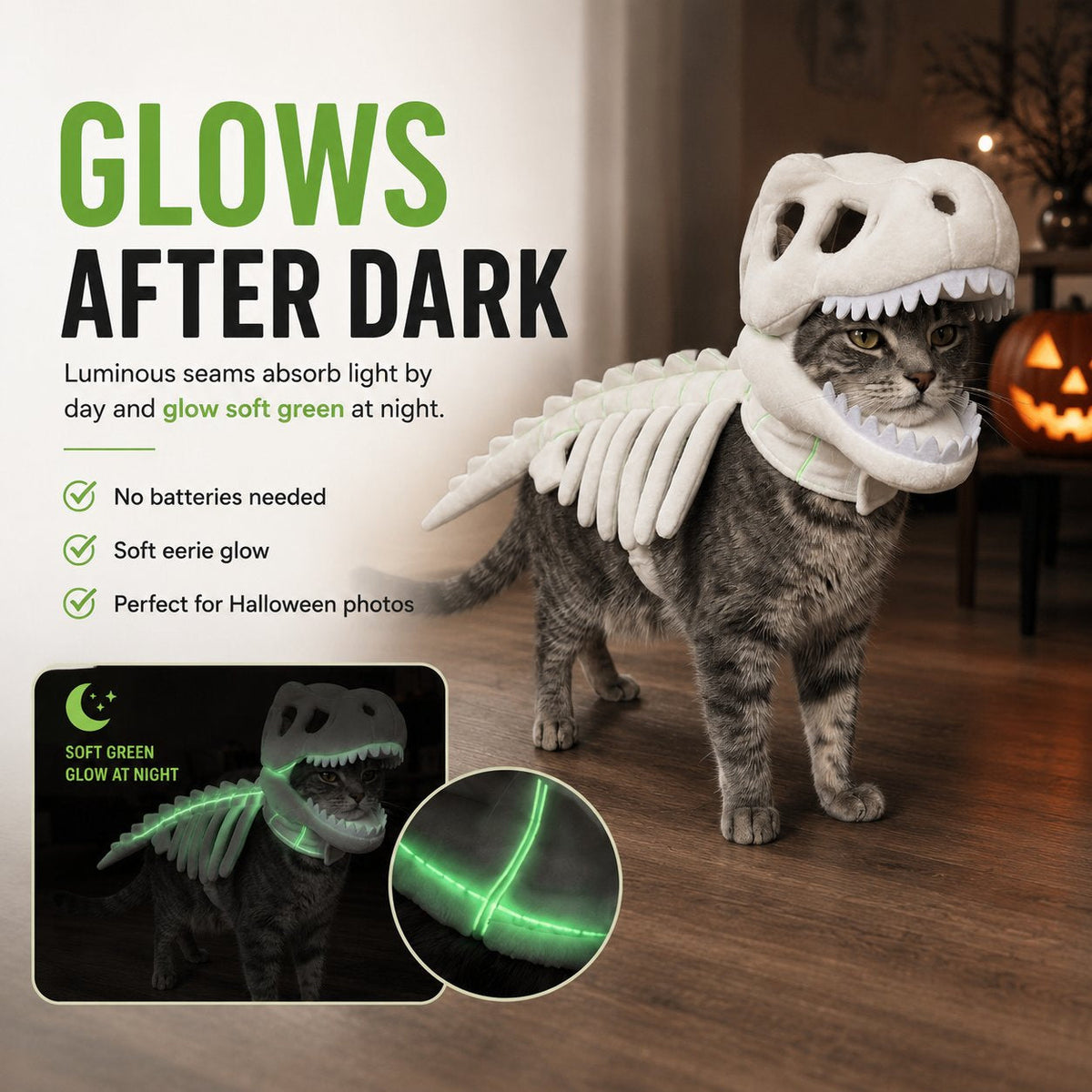 Glow-in-the-dark dinosaur skeleton pet costume - image 7