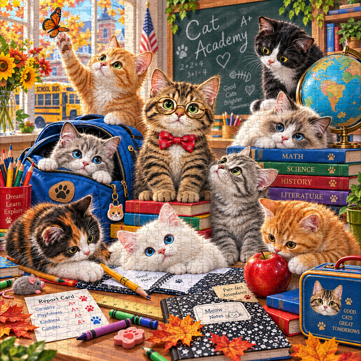 First Day at Cat Academy – Back to School Cats Jigsaw Puzzle 1000 Pieces