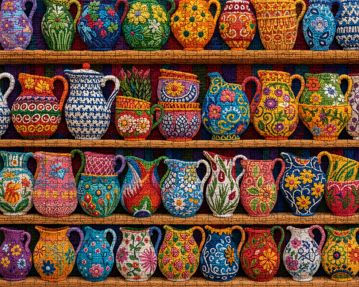Colorful Floral Pottery Crochet – 500/1000-Piece Jigsaw Puzzle