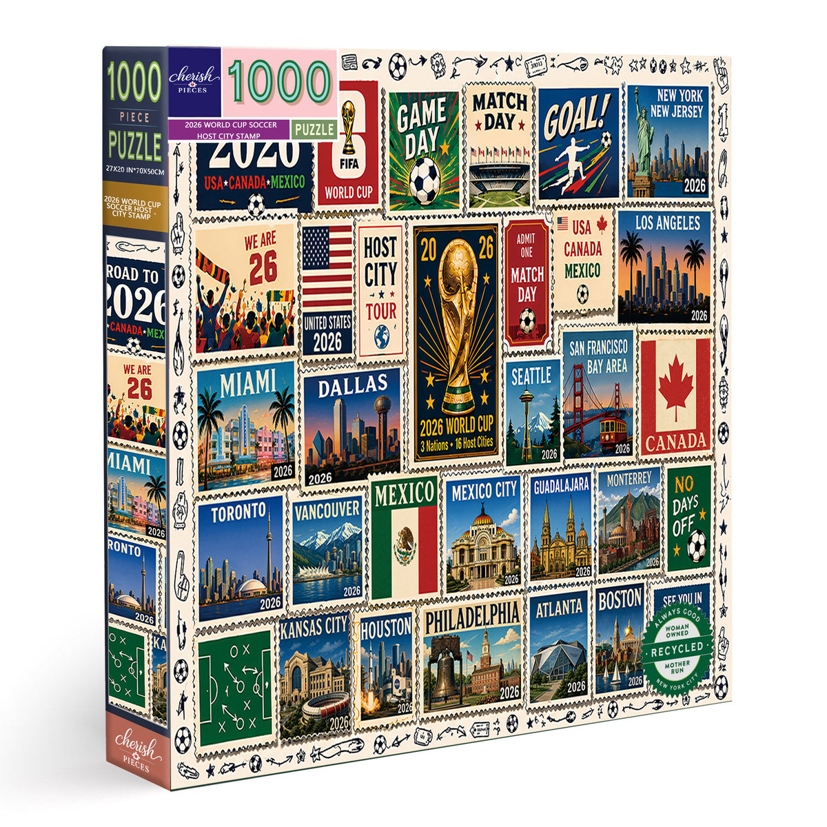 2026 World Cup - Soccer Host City Stamp Puzzle - 500/1000 Piece Jigsaw Puzzle