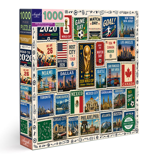 2026 World Cup - Soccer Host City Stamp Puzzle - 500/1000 Piece Jigsaw Puzzle