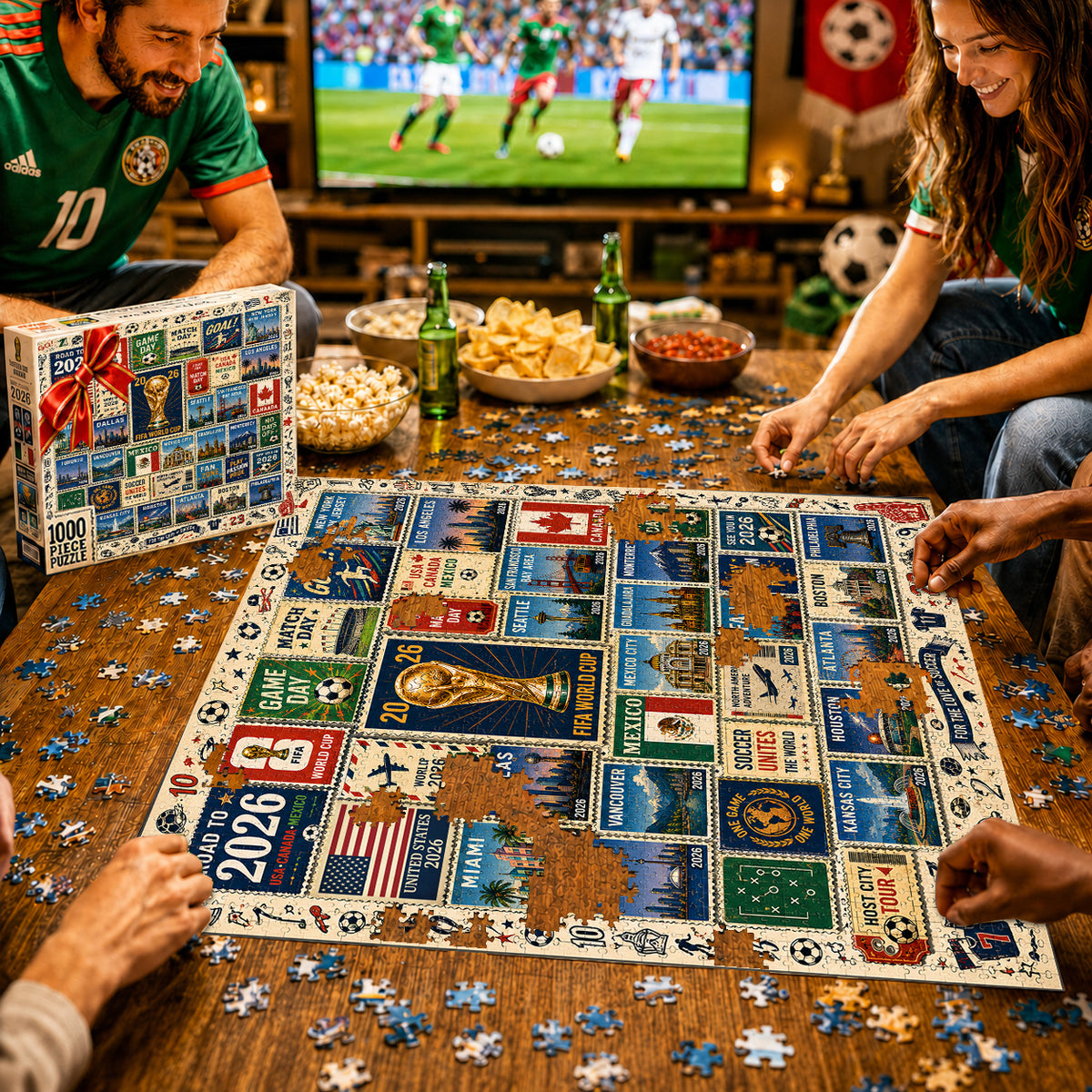 2026 World Cup - Soccer Host City Stamp Puzzle - 500/1000 Piece Jigsaw Puzzle