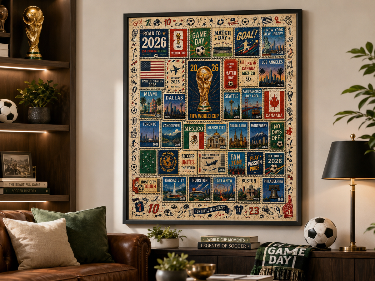 2026 World Cup - Soccer Host City Stamp Puzzle - 500/1000 Piece Jigsaw Puzzle