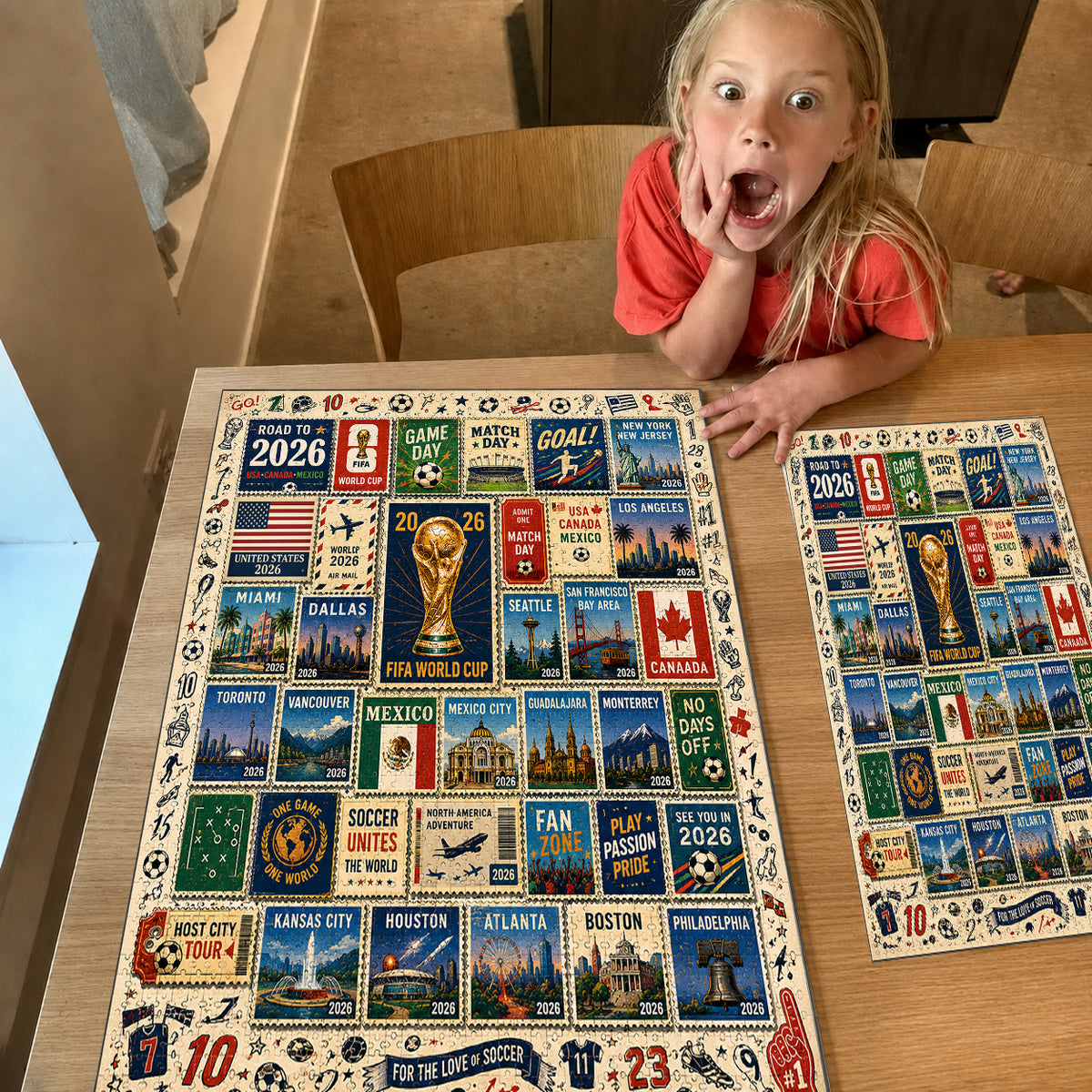 2026 World Cup - Soccer Host City Stamp Puzzle - 500/1000 Piece Jigsaw Puzzle