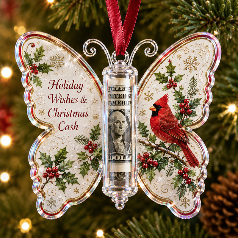 Christmas cash gift butterfly ornament – Cardinal design