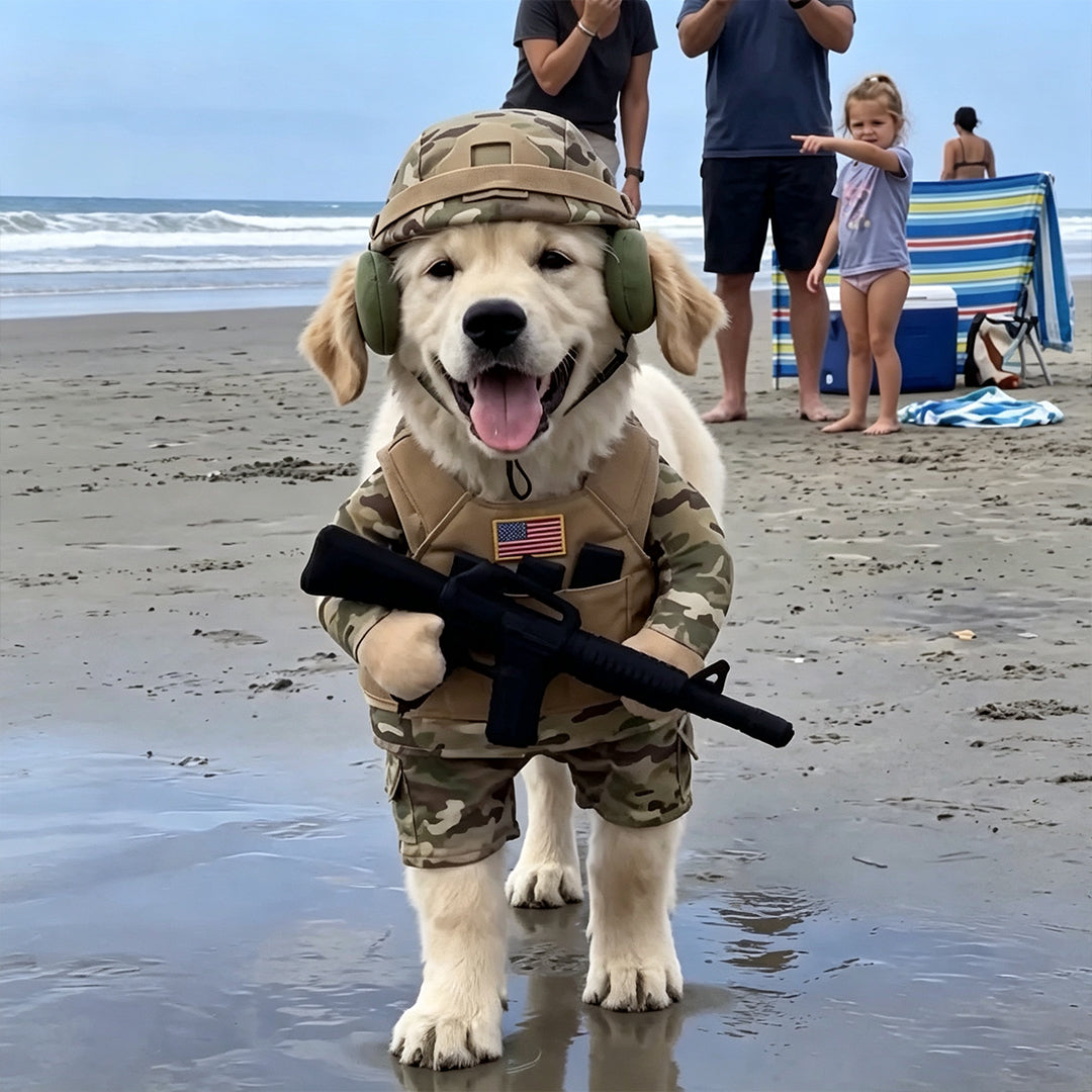 Dog wearing a military-inspired soldier costume - image 5