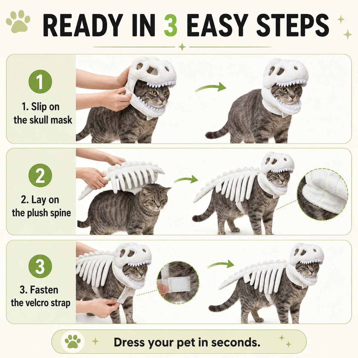 Glow-in-the-dark dinosaur skeleton pet costume - image 9