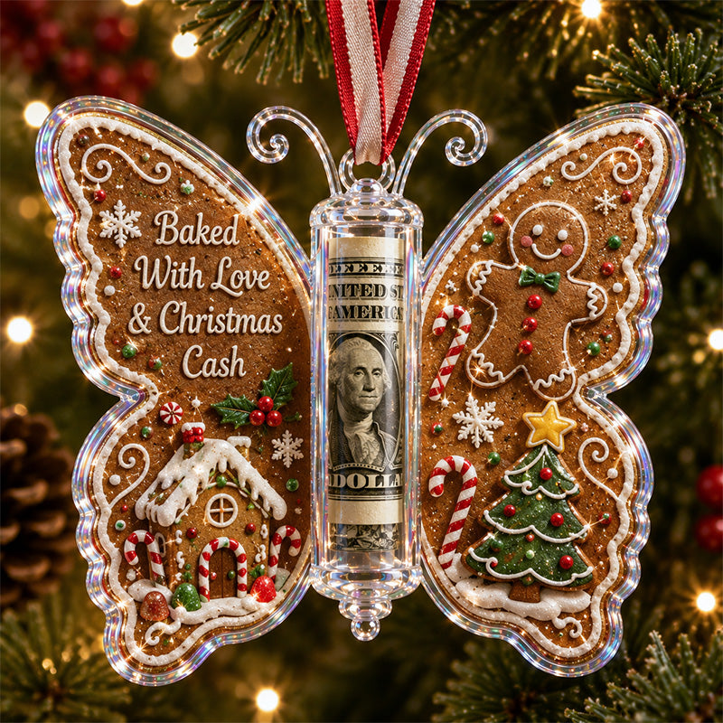 Christmas cash gift butterfly ornament – Gingerbread design