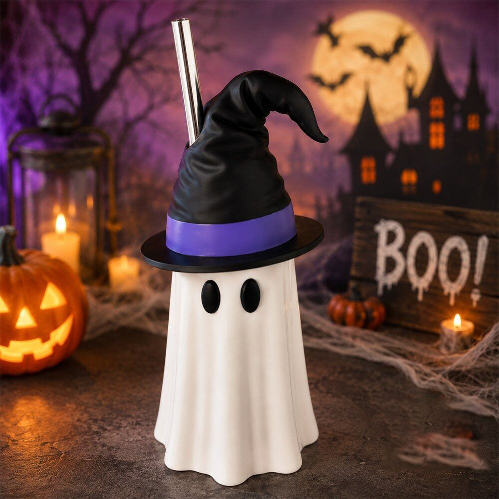 Halloween Ghost Can Holder with Witch Hat