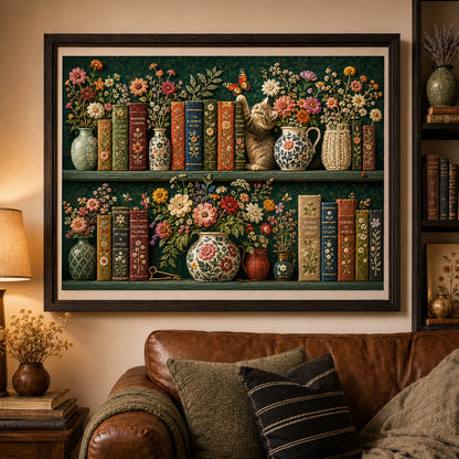 Vintage Blooming Bookshelf Jigsaw Puzzle