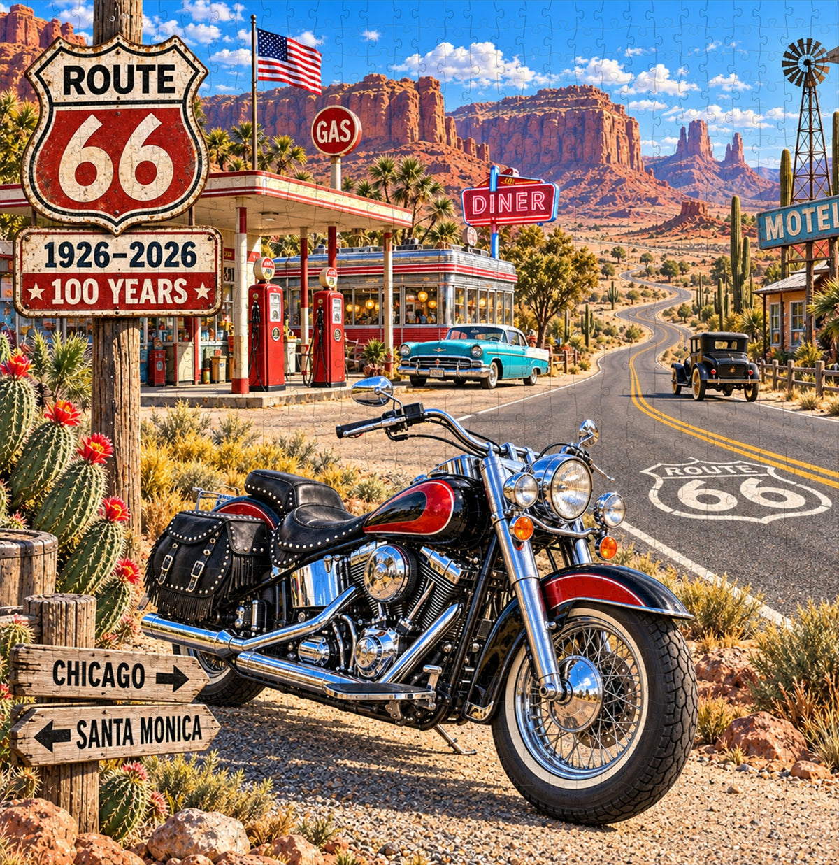 Route 66 Centennial Motorcycle 1,000-Piece Jigsaw Puzzle