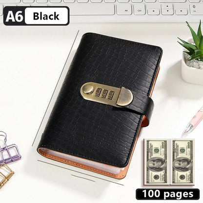 Midnight Black A6 savings notebook with lock