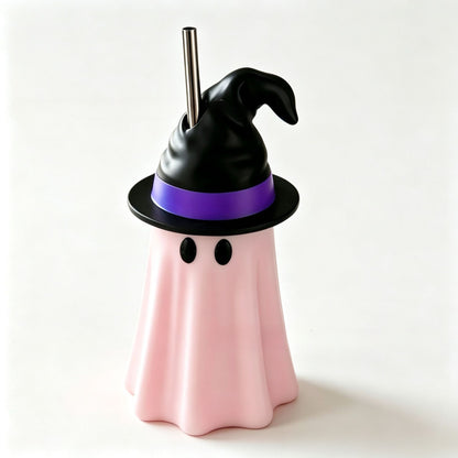 Halloween Ghost Can Holder with Witch Hat