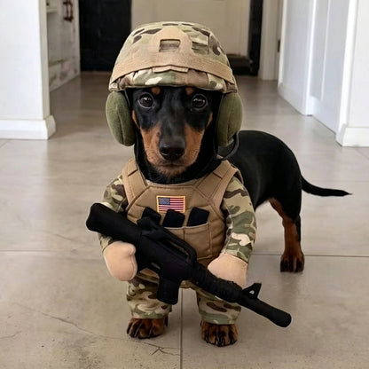 Dog wearing a military-inspired soldier costume - image 1
