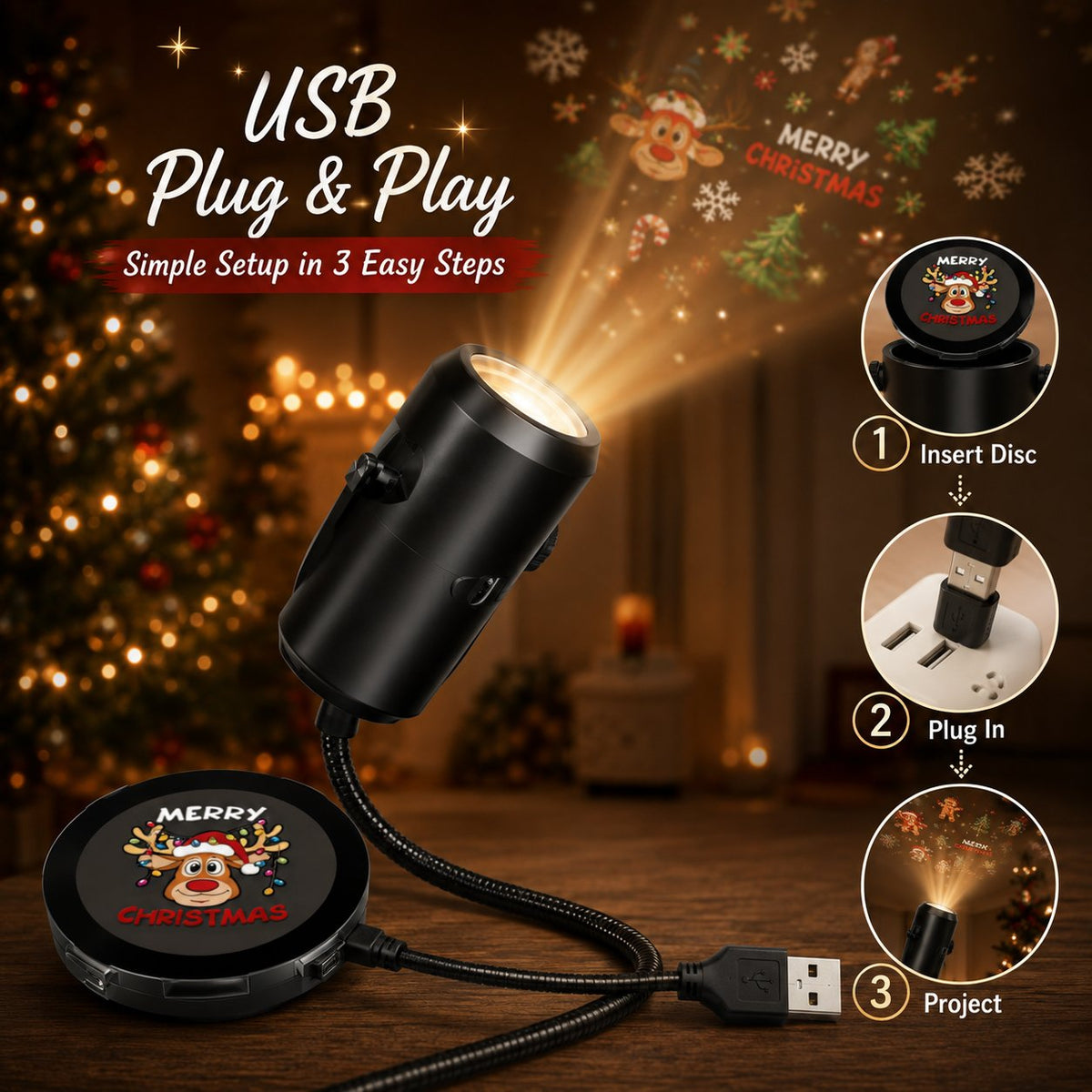 🎄🌟 Weihnachts-Projektions-Nachtlicht – Plug & Play HD-Weihnachtsprojektor🎅