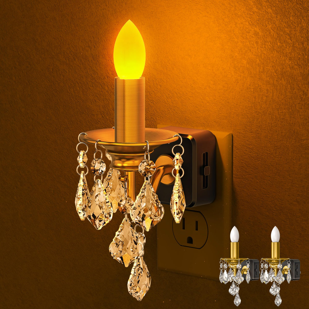 Briignite Chandelier Night Lights Plug into Wall,Amber Night Light Dimmable