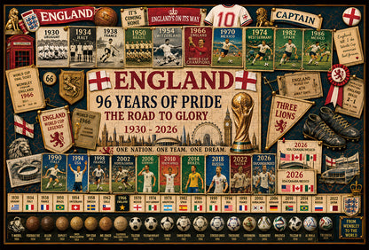England 96-Year Glory Road World Cup Soccer "Road to Glory" Jigsaw Puzzle – 500/1000 Pieces