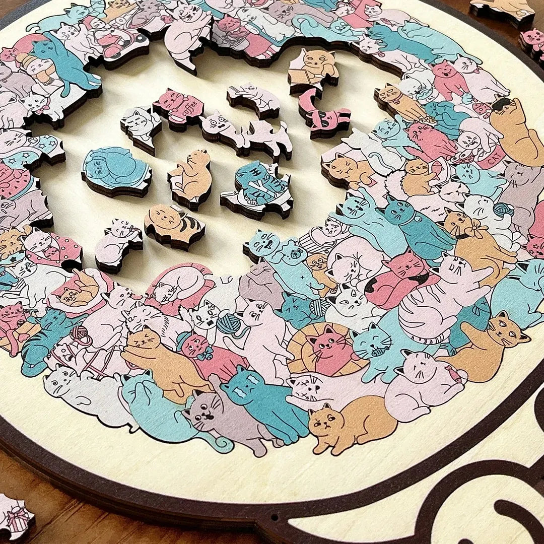 Macaron-color animal-shaped wooden puzzle