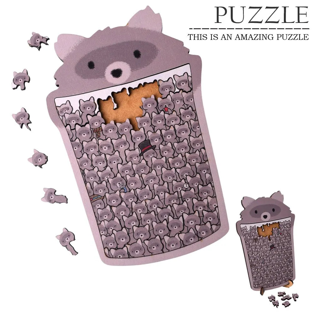 Natural wood jigsaw puzzle close-up