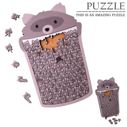 Natural wood jigsaw puzzle close-up