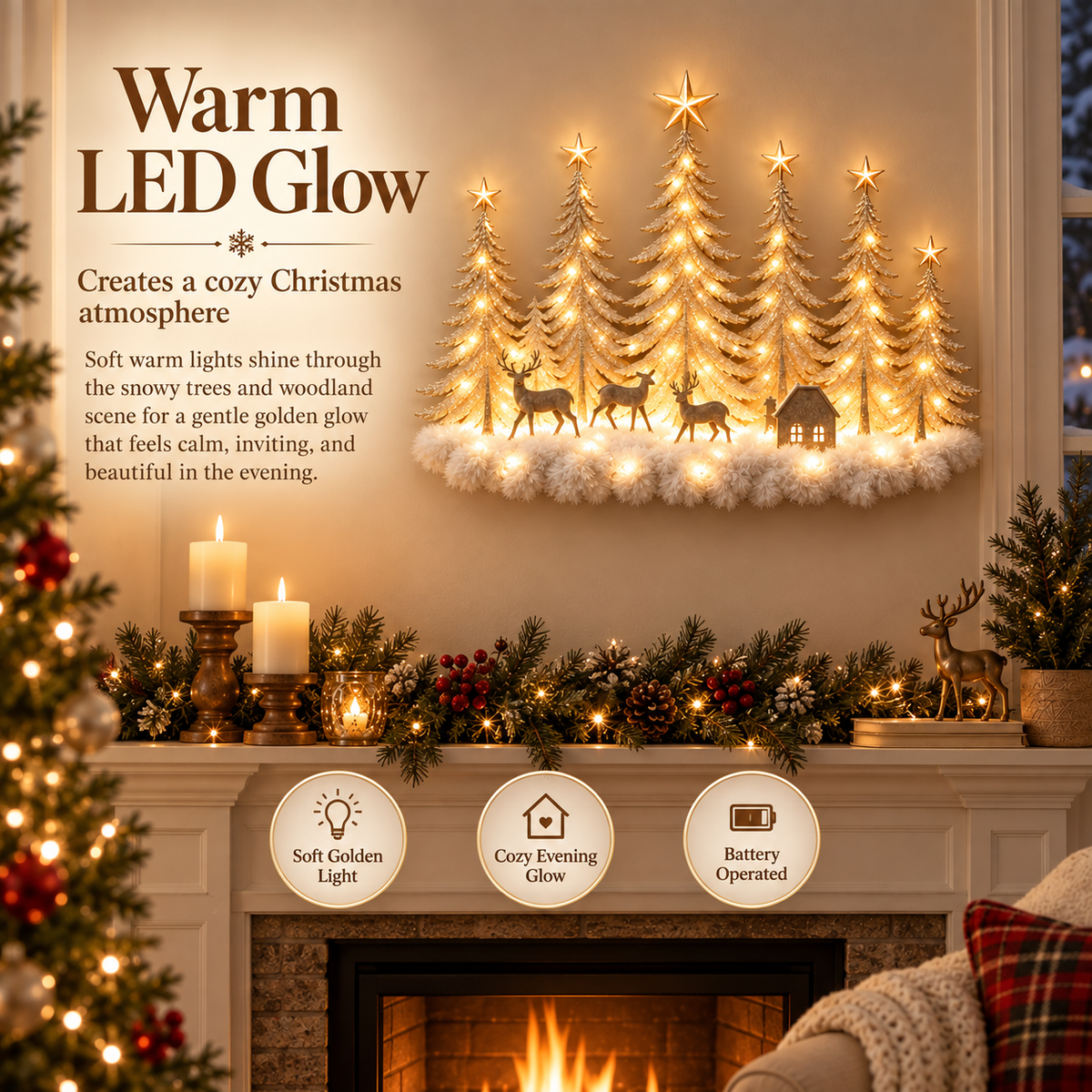 Lighted Christmas woodland forest wall decor – view 5