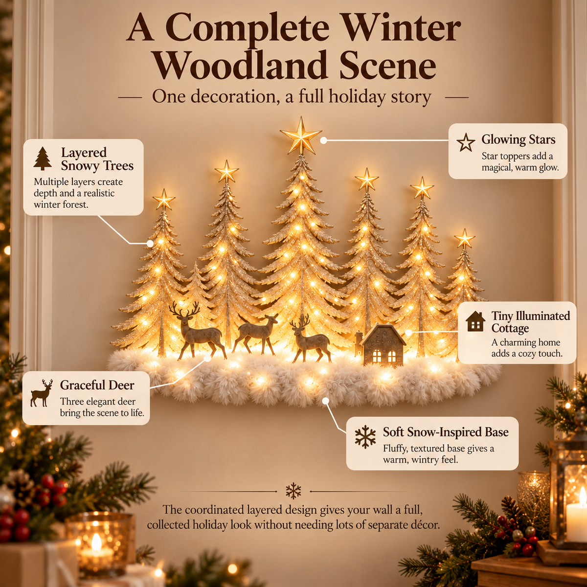 Lighted Christmas woodland forest wall decor – view 3