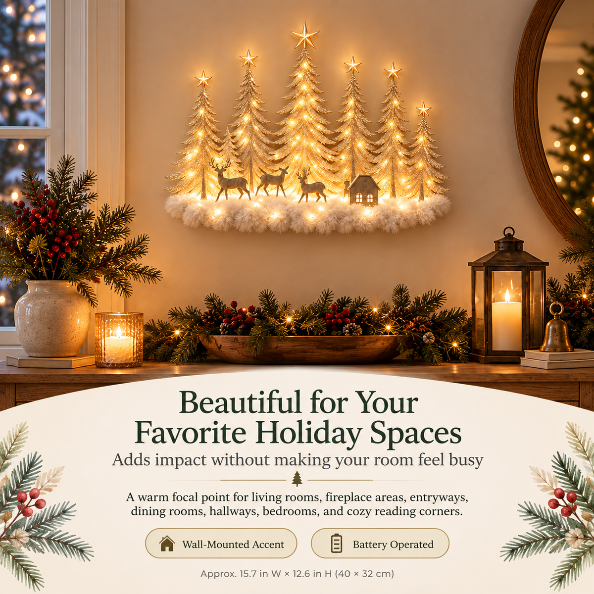Lighted Christmas woodland forest wall decor – view 7