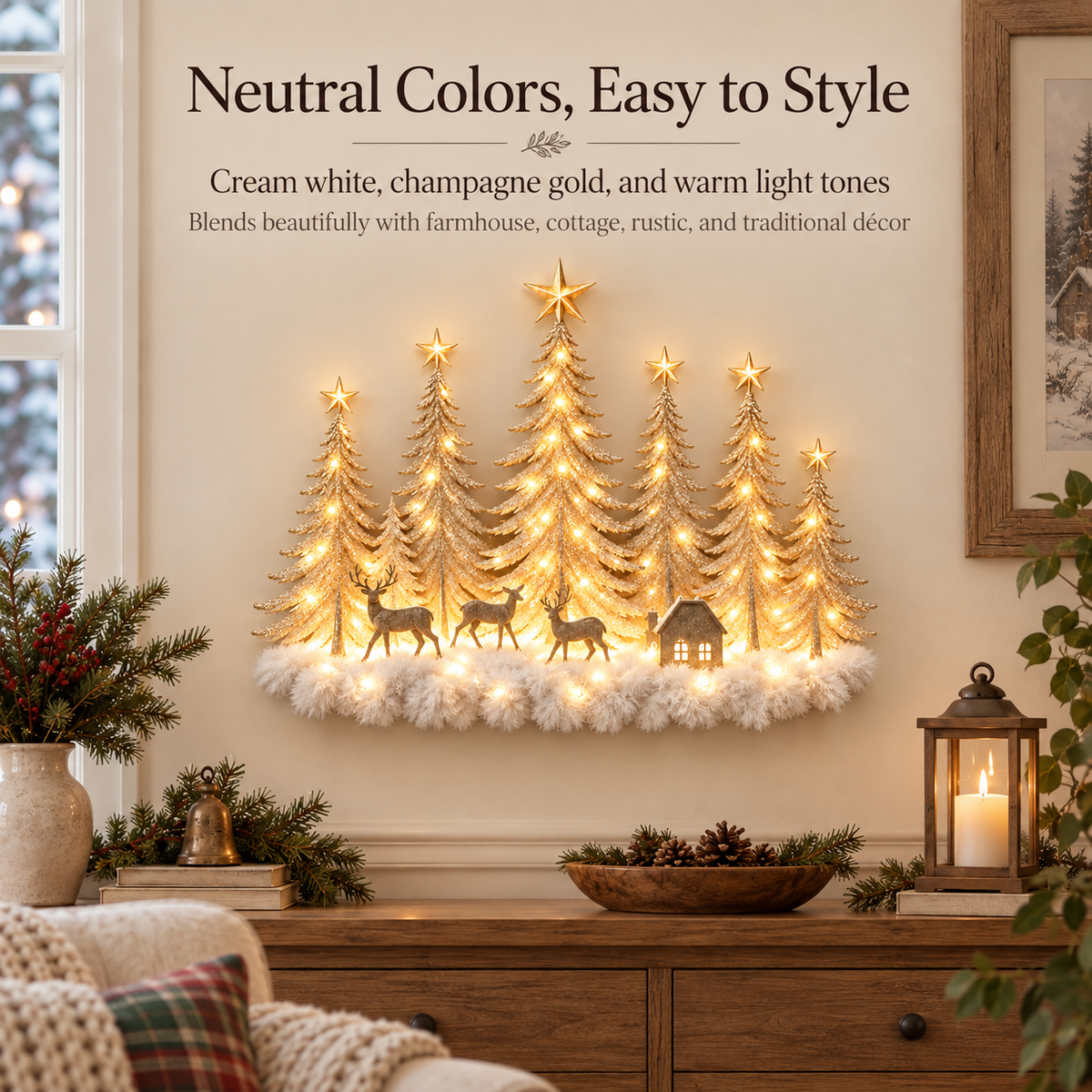 Lighted Christmas woodland forest wall decor – view 4