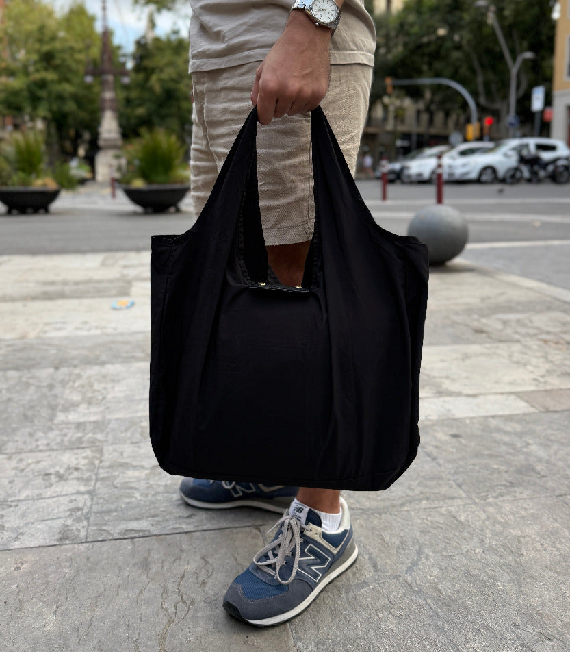 Black reusable tote front view