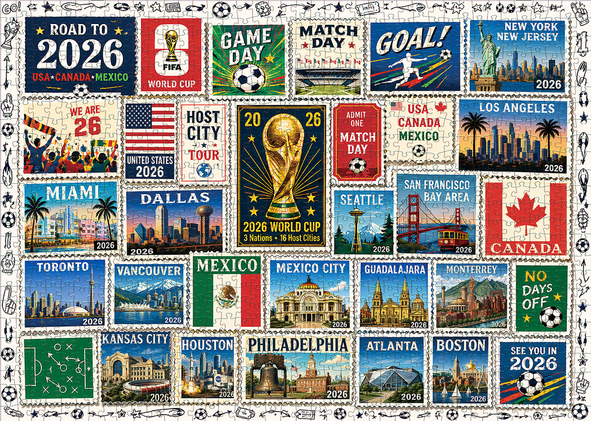 Casse-tête timbres commémoratifs « Voyage des villes hôtes de la Coupe du Monde 2026 » – Le cadeau ultime pour les fans