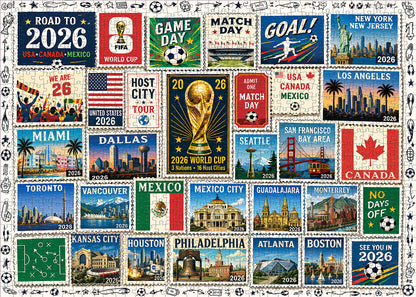 Casse-tête timbres commémoratifs « Voyage des villes hôtes de la Coupe du Monde 2026 » – Le cadeau ultime pour les fans