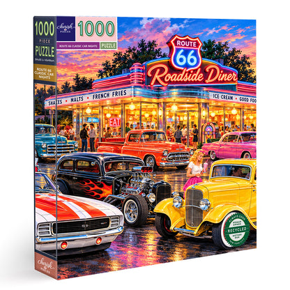 Route 66 Cruise-In – Classic Cars & Neon Diner Jigsaw Puzzle