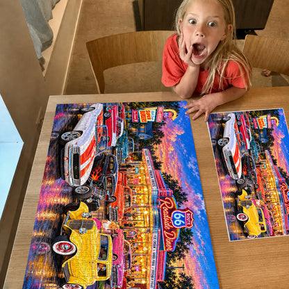 Route 66 Cruise-In – Classic Cars & Neon Diner Jigsaw Puzzle