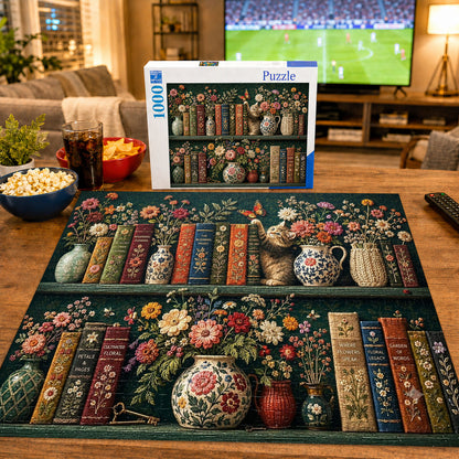 Vintage Blooming Bookshelf Jigsaw Puzzle