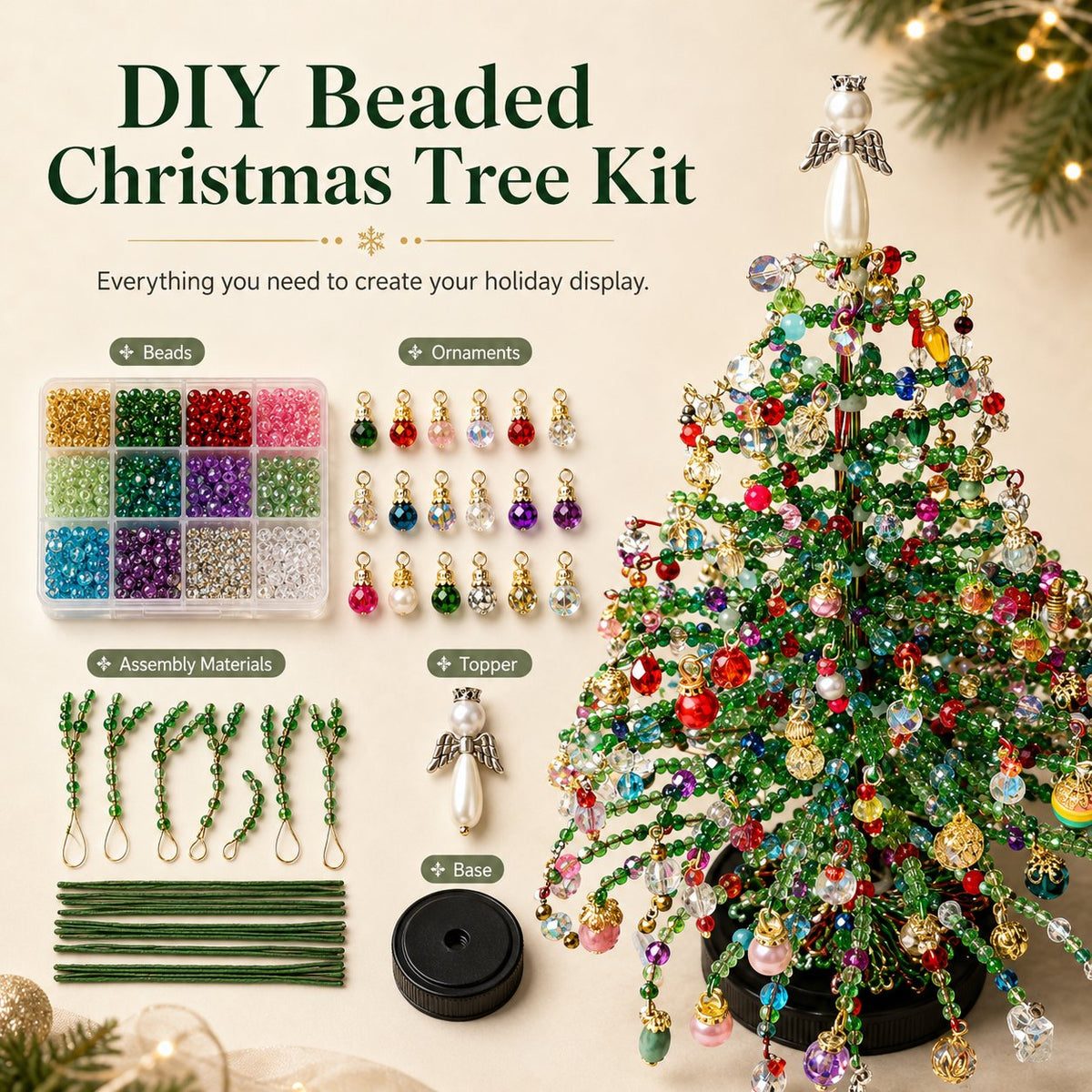 🎄 Kit de fabrication de sapin de Noël en perles – Créez votre propre décoration de fête étincelante – 50 % de réduction pour une durée limitée