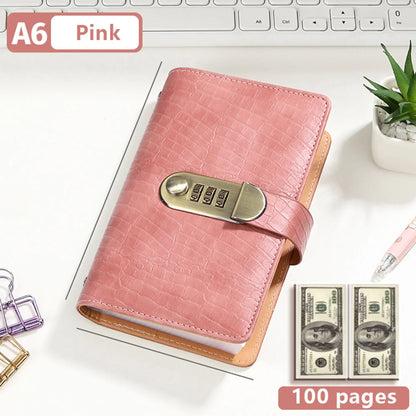 Blush Pink A6 savings notebook with lock