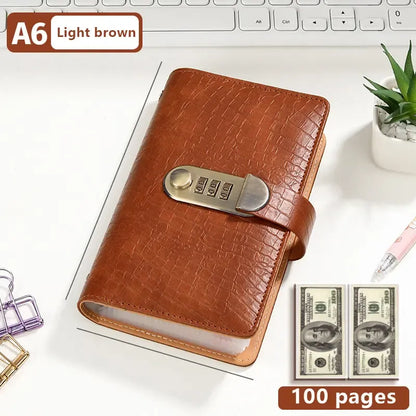 Dark Brown A6 savings notebook with lock