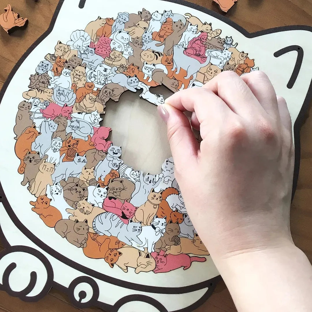 Maillard-color animal-shaped wooden puzzle