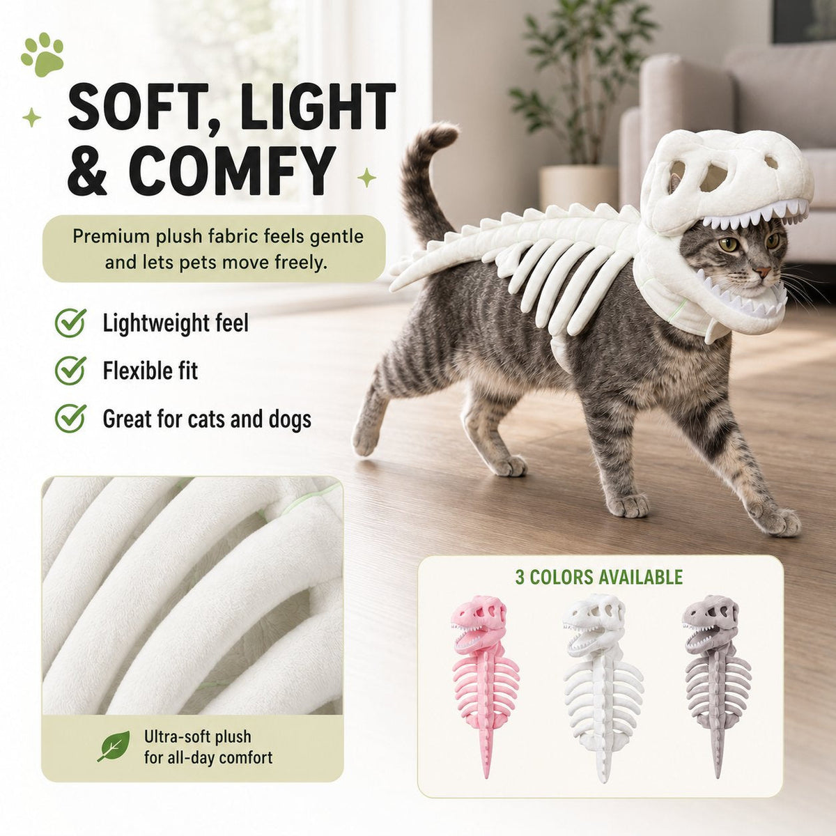 Glow-in-the-dark dinosaur skeleton pet costume - image 8