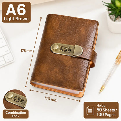 Light Brown A6 savings notebook with lock