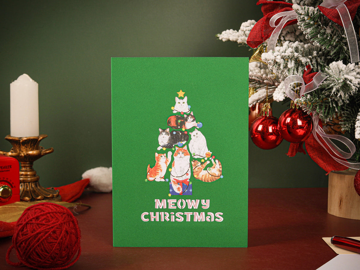 Cats Around the Christmas Tree – 3D Pop-Up Christmas Card