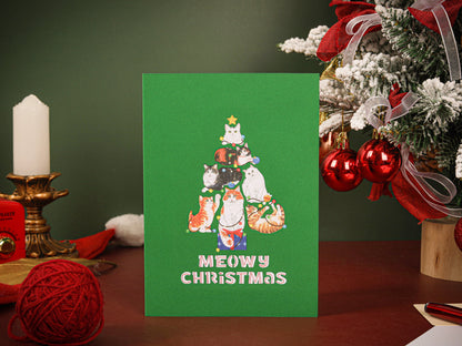 Cats Around the Christmas Tree – 3D Pop-Up Christmas Card