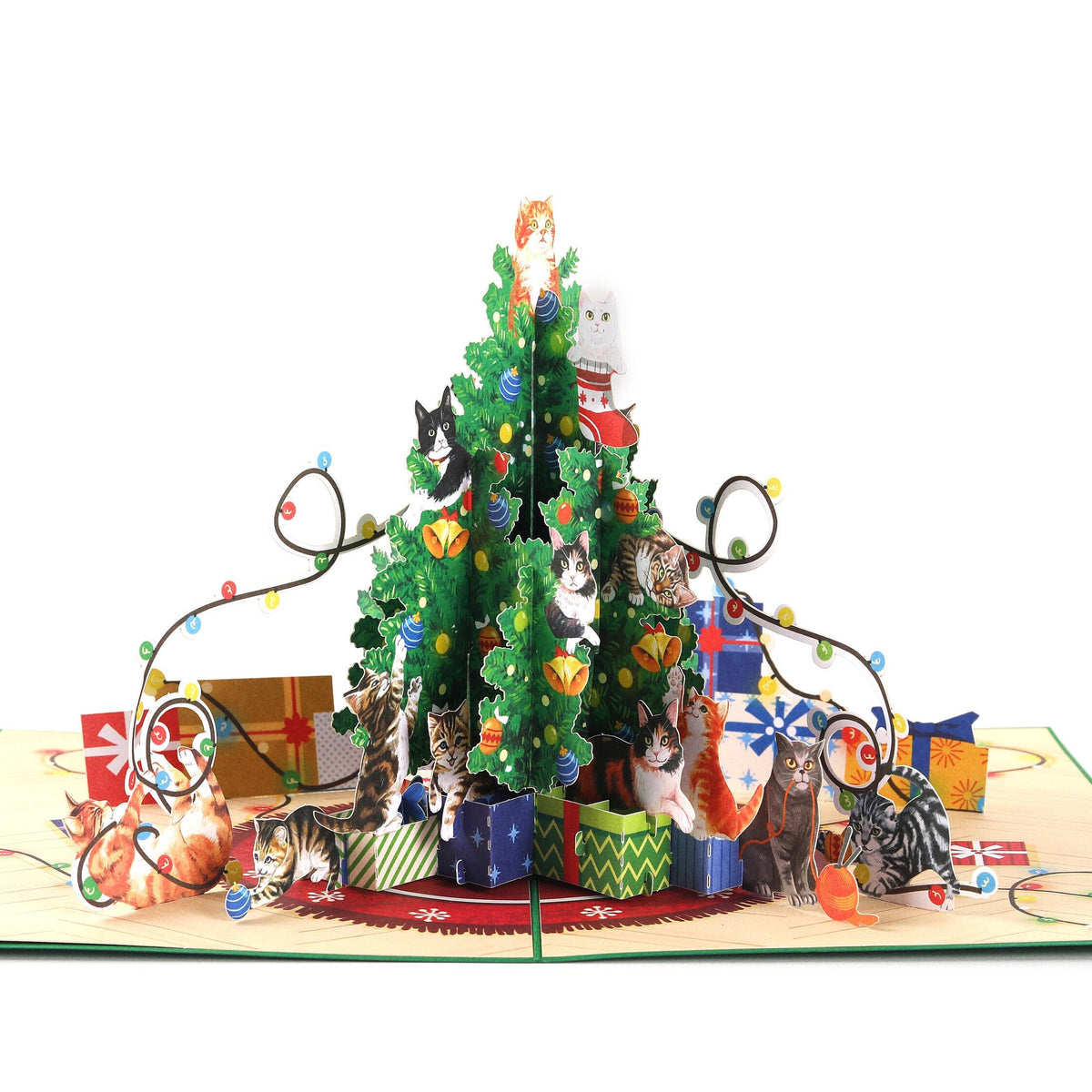 Cats Around the Christmas Tree – 3D Pop-Up Christmas Card