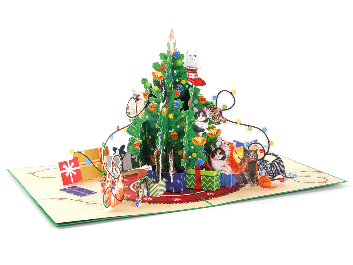 Cats Around the Christmas Tree – 3D Pop-Up Christmas Card