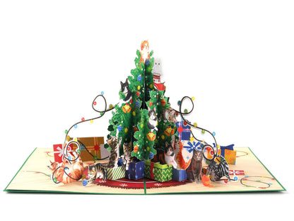 Cats Around the Christmas Tree – 3D Pop-Up Christmas Card